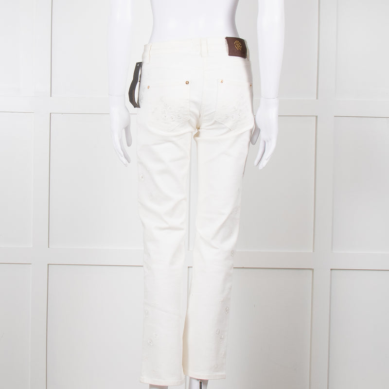 Roberto Cavalli White Cotton Embroidered Jeans