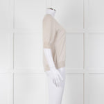 Max Mara Beige V Button Front Short Sleeve Fine Knit Top