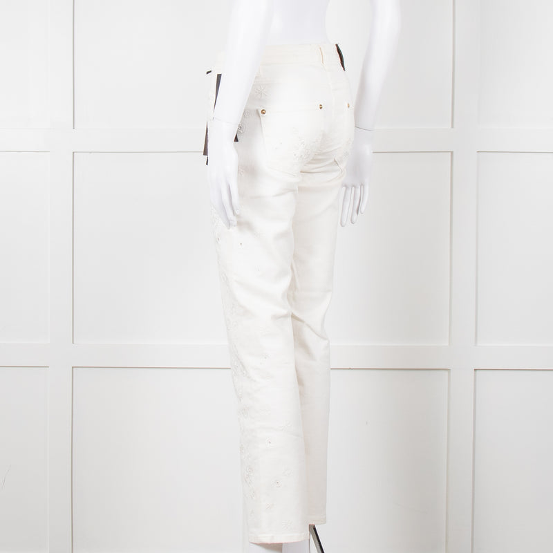 Roberto Cavalli White Cotton Embroidered Jeans