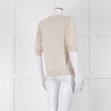 Max Mara Beige V Button Front Short Sleeve Fine Knit Top