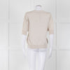 Max Mara Beige V Button Front Short Sleeve Fine Knit Top