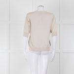 Max Mara Beige V Button Front Short Sleeve Fine Knit Top