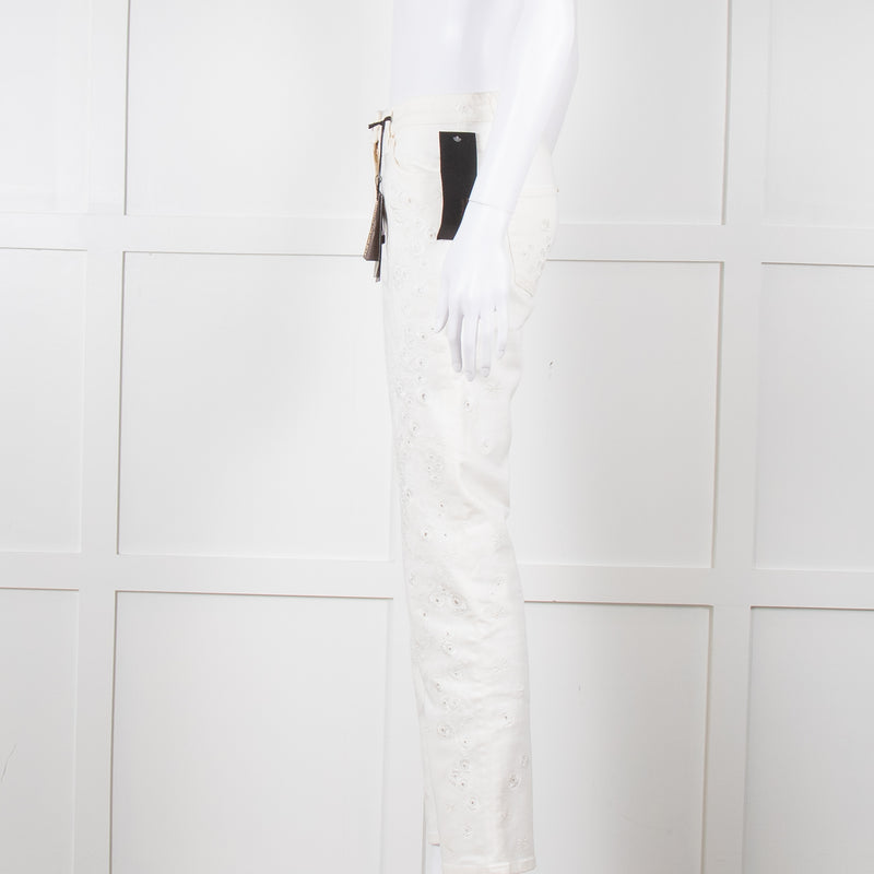 Roberto Cavalli White Cotton Embroidered Jeans