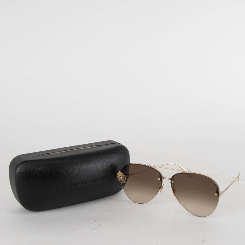 Alexander McQueen Butterfly Jewelled Trim Gold Aviators