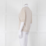 Max Mara Beige V Button Front Short Sleeve Fine Knit Top
