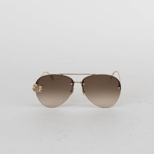 Alexander McQueen Butterfly Jewelled Trim Gold Aviators