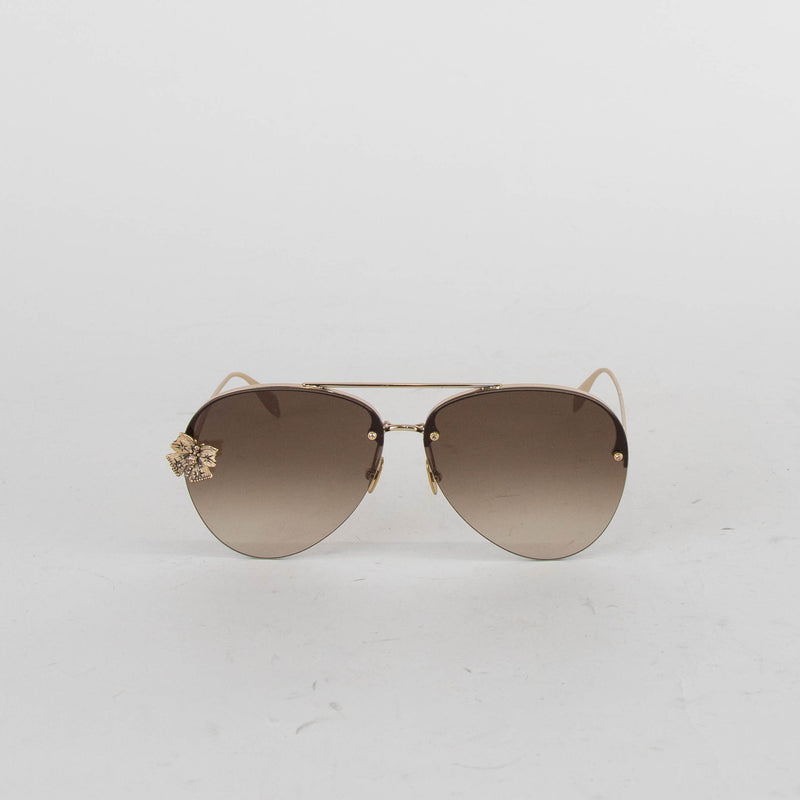 Alexander McQueen Butterfly Jewelled Trim Gold Aviators