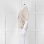 Max Mara Beige V Button Front Short Sleeve Fine Knit Top