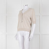 Max Mara Beige V Button Front Short Sleeve Fine Knit Top