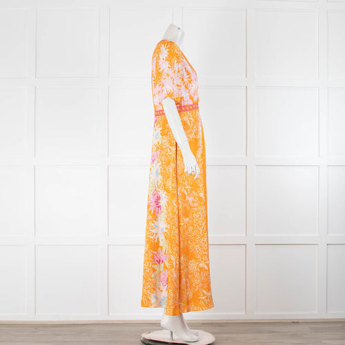 Saloni Tabitha Orange Dotty Stamped Silk Dress
