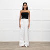 Herve Leger White Silk Tailored Wide Leg Trousers