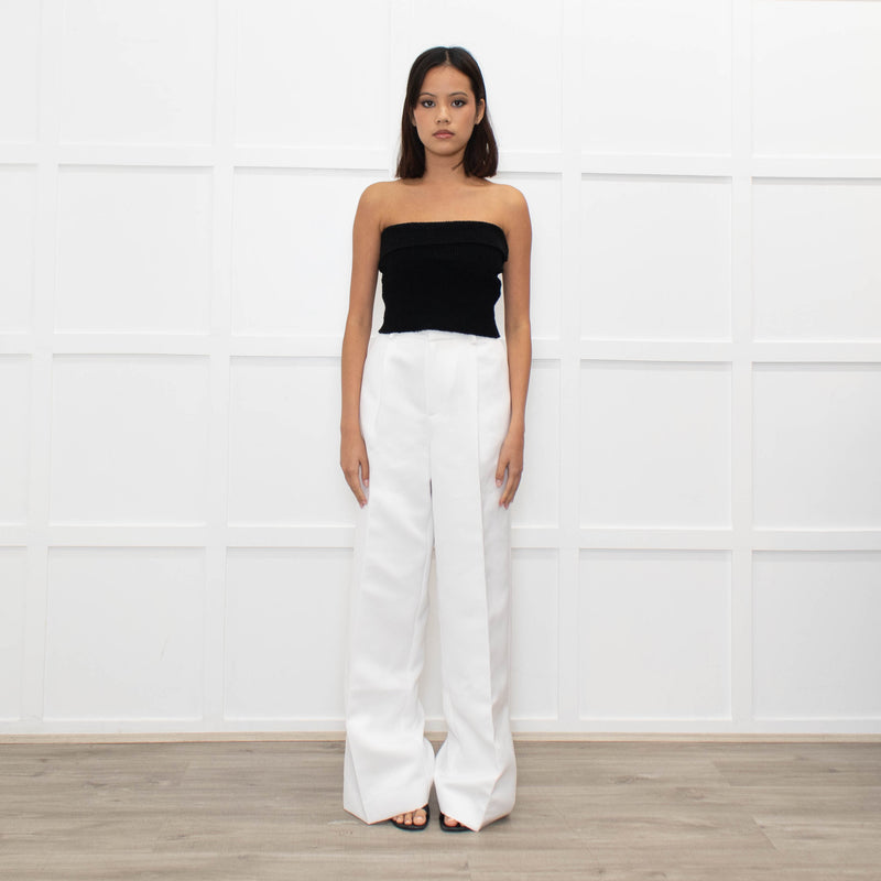 Herve Leger White Silk Tailored Wide Leg Trousers