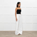 Herve Leger White Silk Tailored Wide Leg Trousers