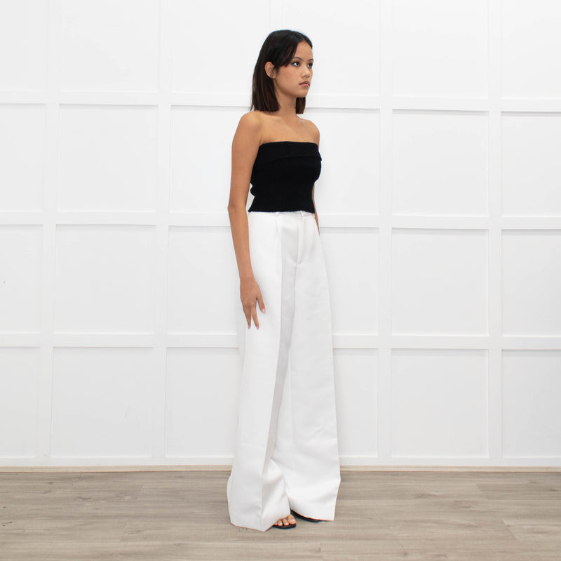 Herve Leger White Silk Tailored Wide Leg Trousers