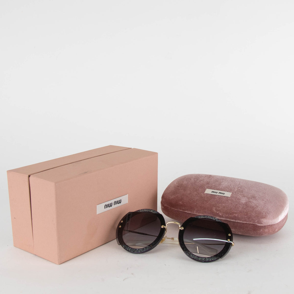 Miu Miu Reveal Glitter Round Sunglasses