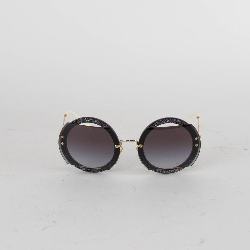 Miu Miu Reveal Glitter Round Sunglasses