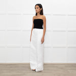 Herve Leger White Silk Tailored Wide Leg Trousers