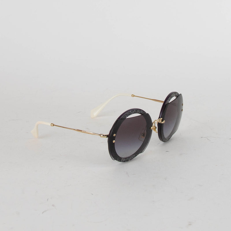 Miu Miu Reveal Glitter Round Sunglasses
