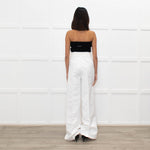 Herve Leger White Silk Tailored Wide Leg Trousers