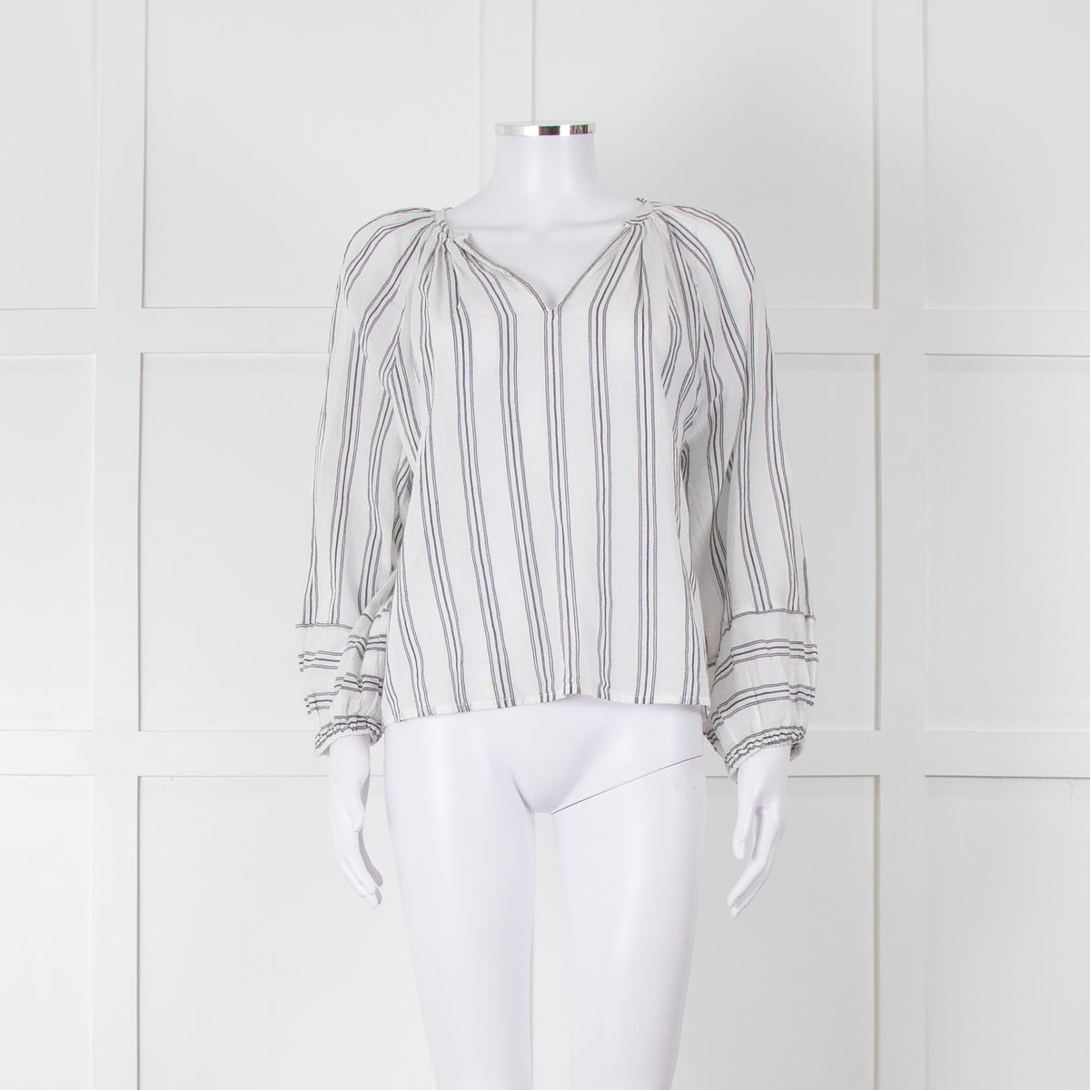 Velvet White Kaftan Top With Black Stripes