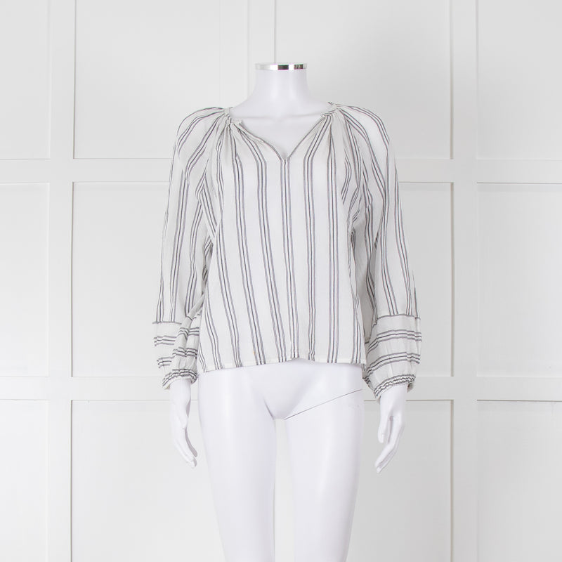 Velvet White Kaftan Top With Black Stripes
