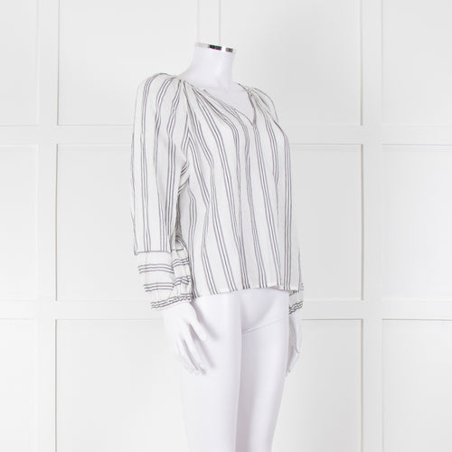 Velvet White Kaftan Top With Black Stripes