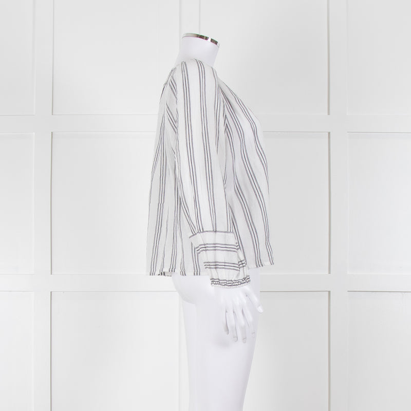 Velvet White Kaftan Top With Black Stripes
