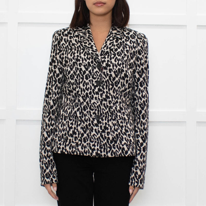 Max Mara Studio Cream Black Animal Print Short Jacket