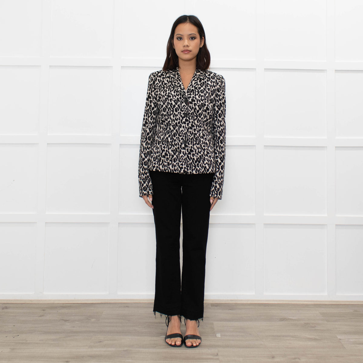 Max Mara Studio Cream Black Animal Print Short Jacket
