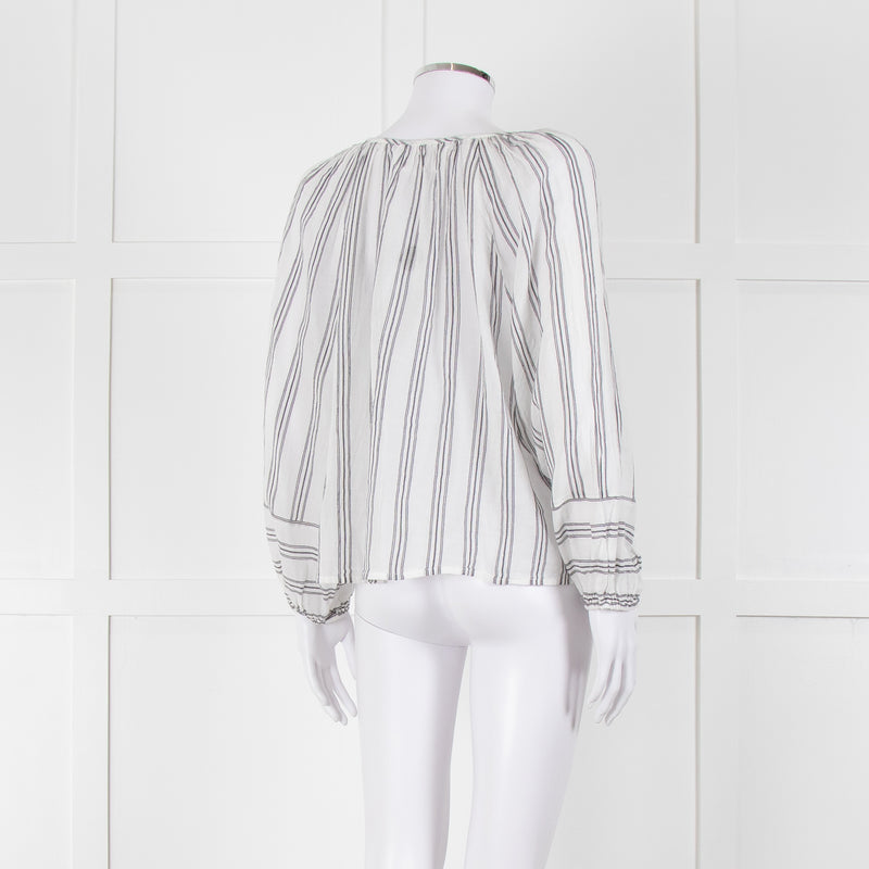Velvet White Kaftan Top With Black Stripes