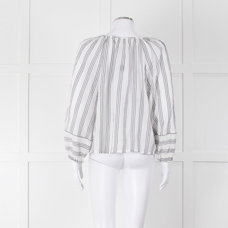 Velvet White Kaftan Top With Black Stripes