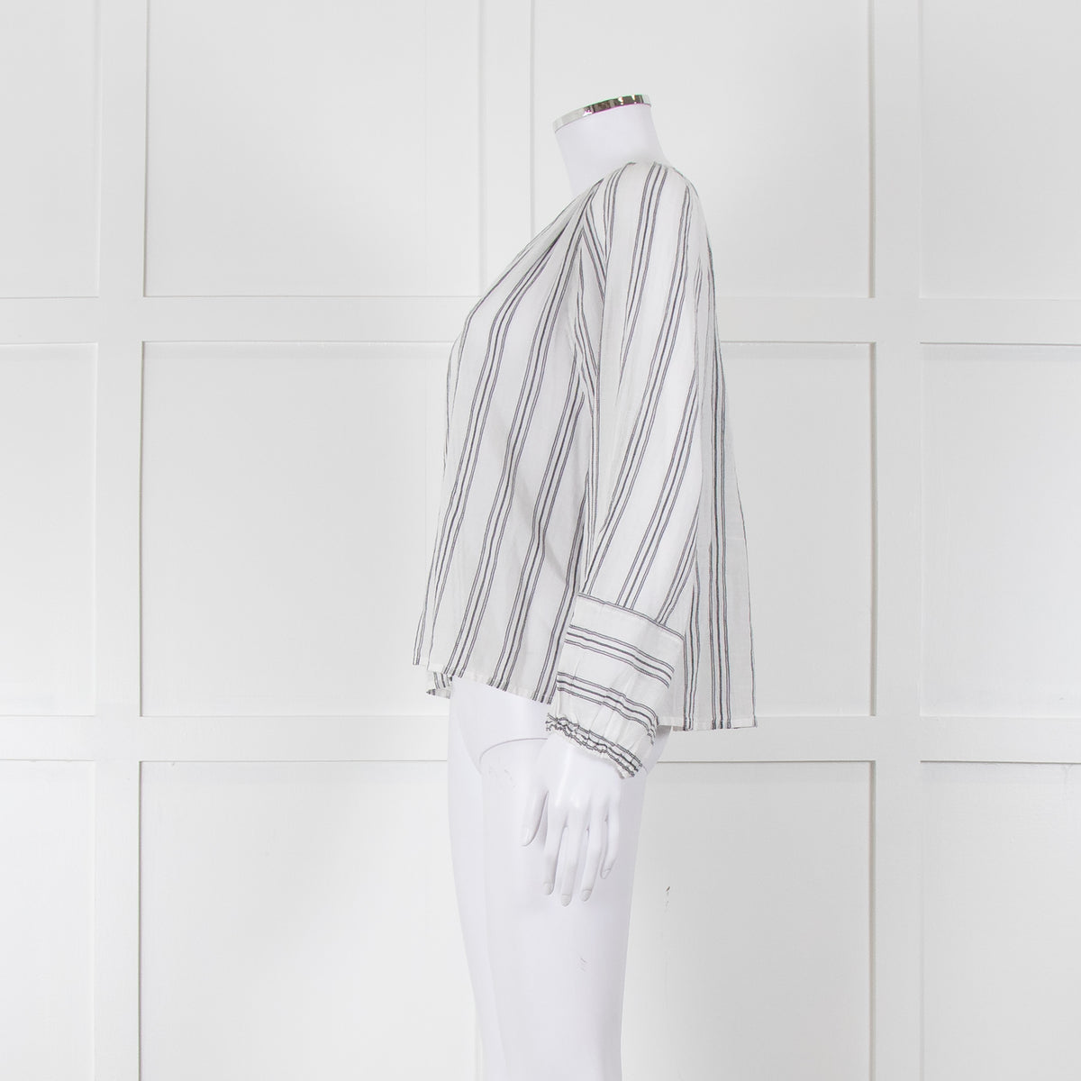 Velvet White Kaftan Top With Black Stripes