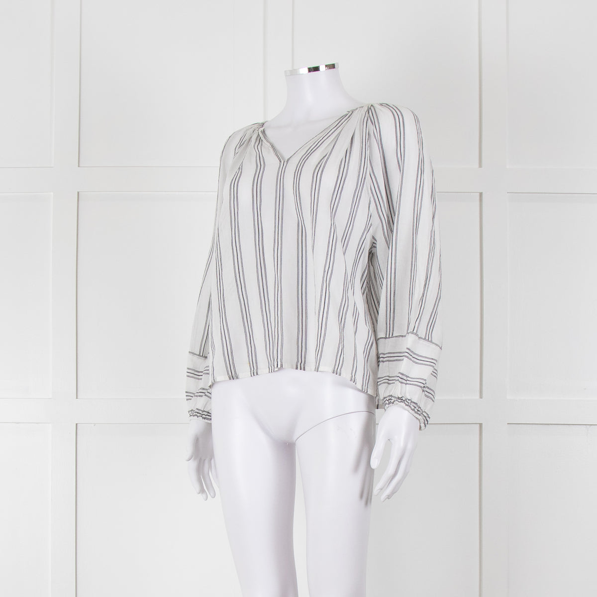Velvet White Kaftan Top With Black Stripes