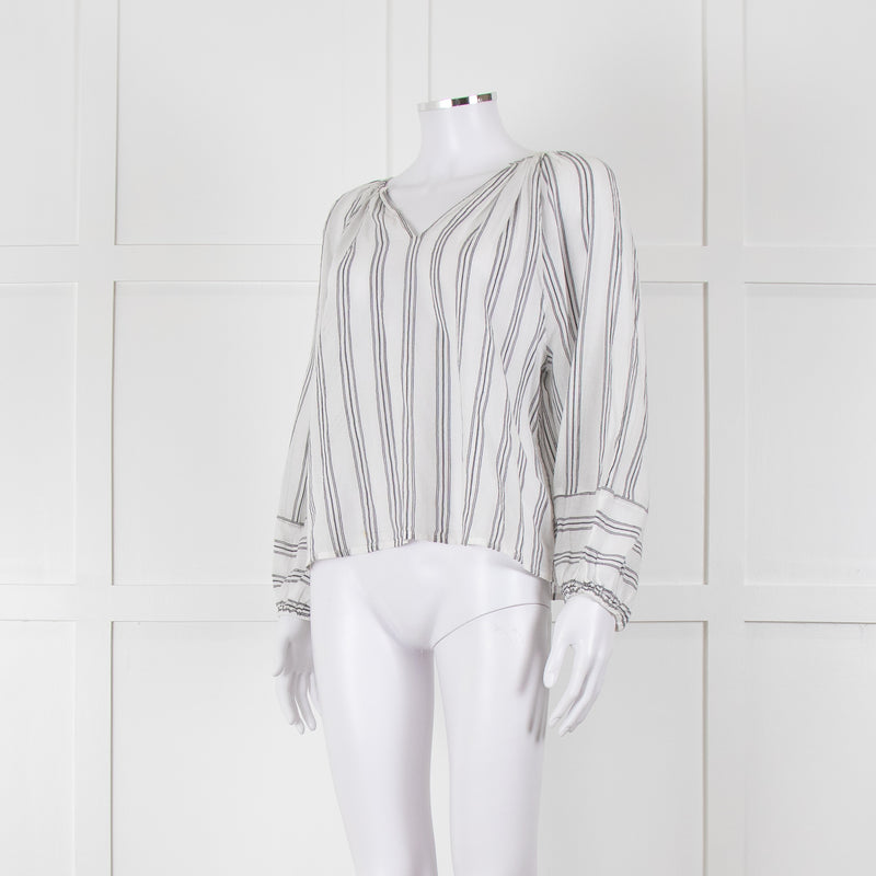 Velvet White Kaftan Top With Black Stripes