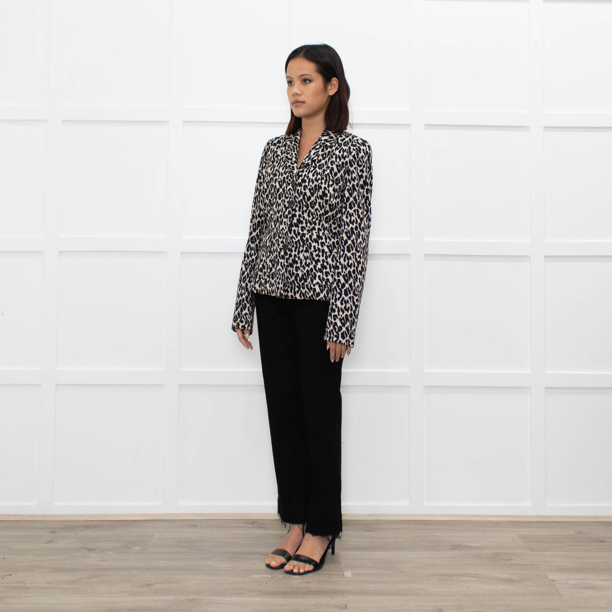 Max Mara Studio Cream Black Animal Print Short Jacket