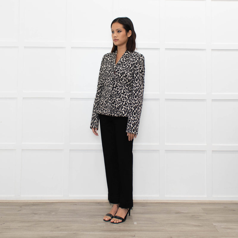 Max Mara Studio Cream Black Animal Print Short Jacket
