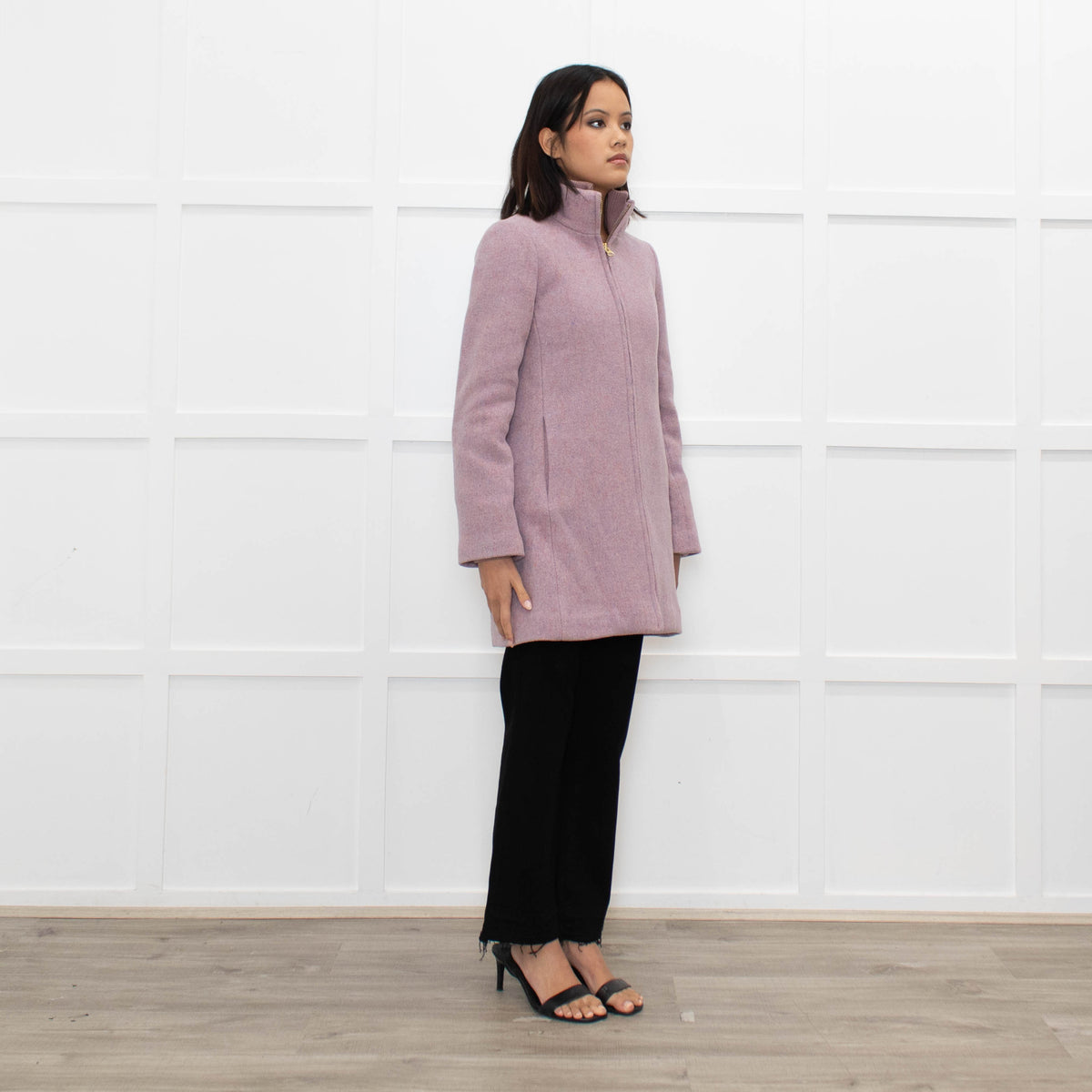 J Crew Lilac Zip Up Wool Short Coat