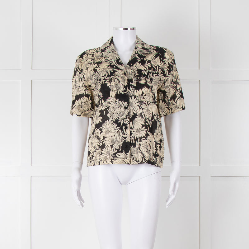 Anine Bing Black And Cream Floral Print Linen Shirt