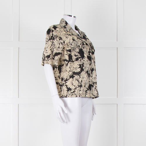 Anine Bing Black And Cream Floral Print Linen Shirt