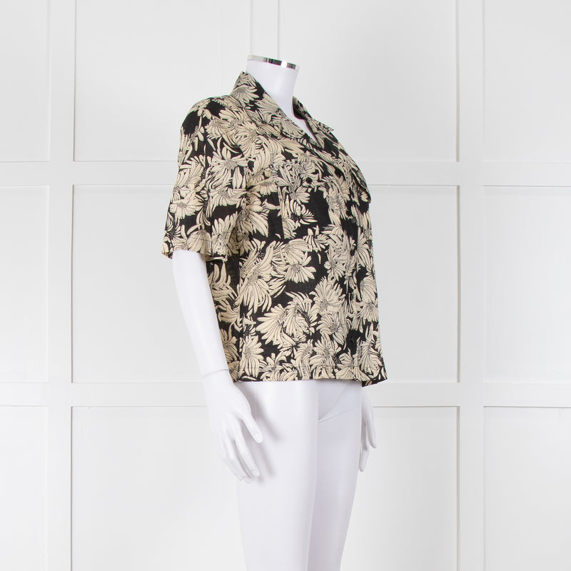 Anine Bing Black And Cream Floral Print Linen Shirt