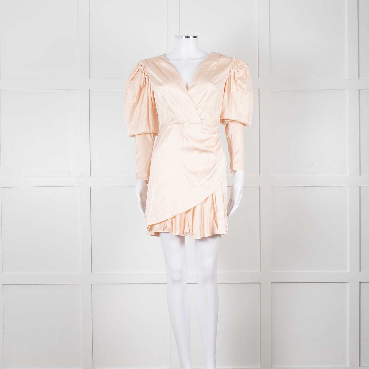 Rotate Aiken Pink V Neck Puff Shoulder Wrap Mini Dress