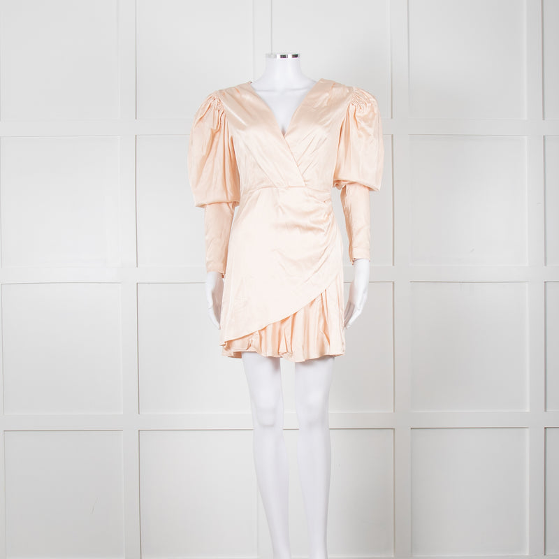 Rotate Aiken Pink V Neck Puff Shoulder Wrap Mini Dress
