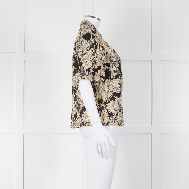 Anine Bing Black And Cream Floral Print Linen Shirt