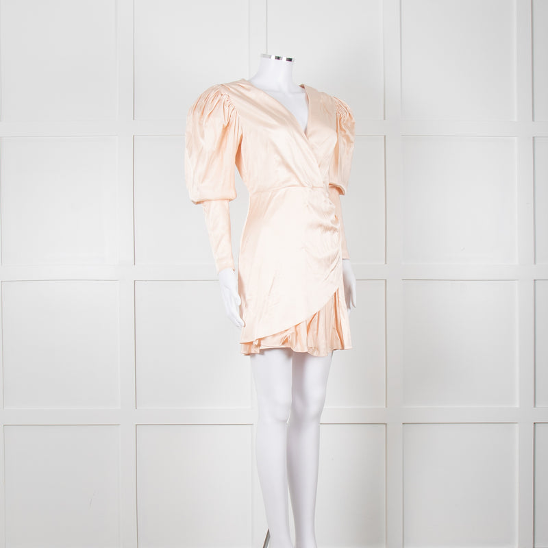 Rotate Aiken Pink V Neck Puff Shoulder Wrap Mini Dress