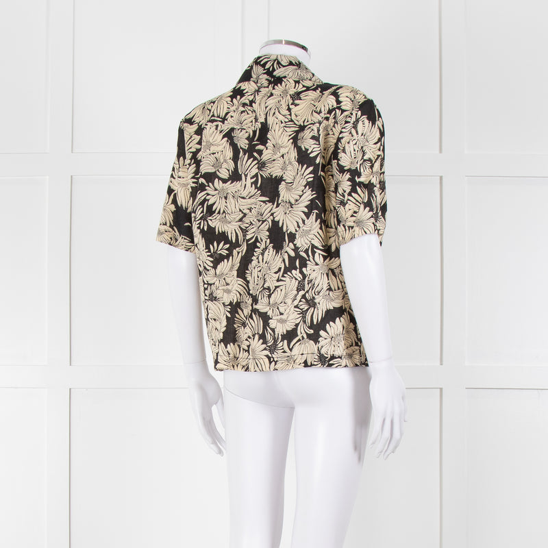Anine Bing Black And Cream Floral Print Linen Shirt