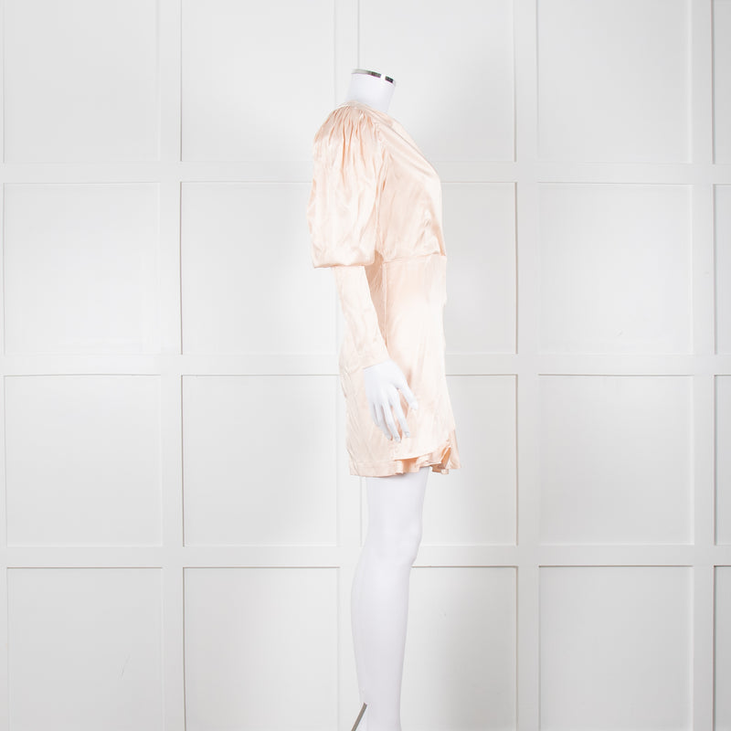 Rotate Aiken Pink V Neck Puff Shoulder Wrap Mini Dress