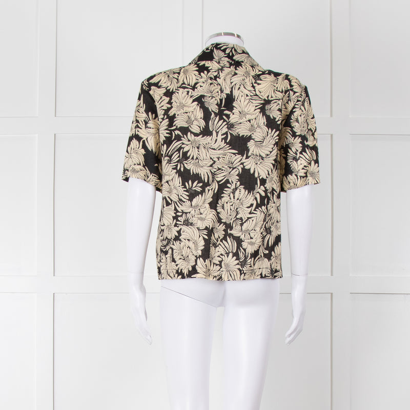 Anine Bing Black And Cream Floral Print Linen Shirt