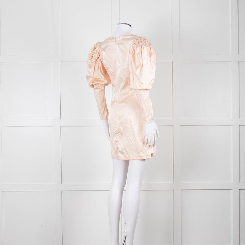 Rotate Aiken Pink V Neck Puff Shoulder Wrap Mini Dress
