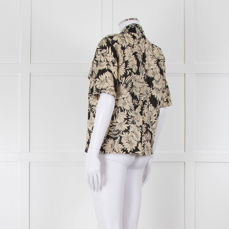 Anine Bing Black And Cream Floral Print Linen Shirt
