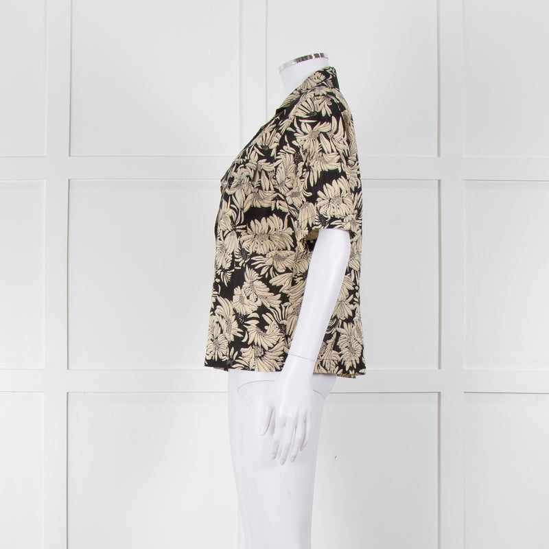 Anine Bing Black And Cream Floral Print Linen Shirt